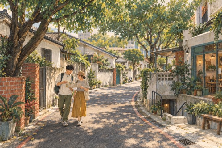 黎明新村散策情境插畫