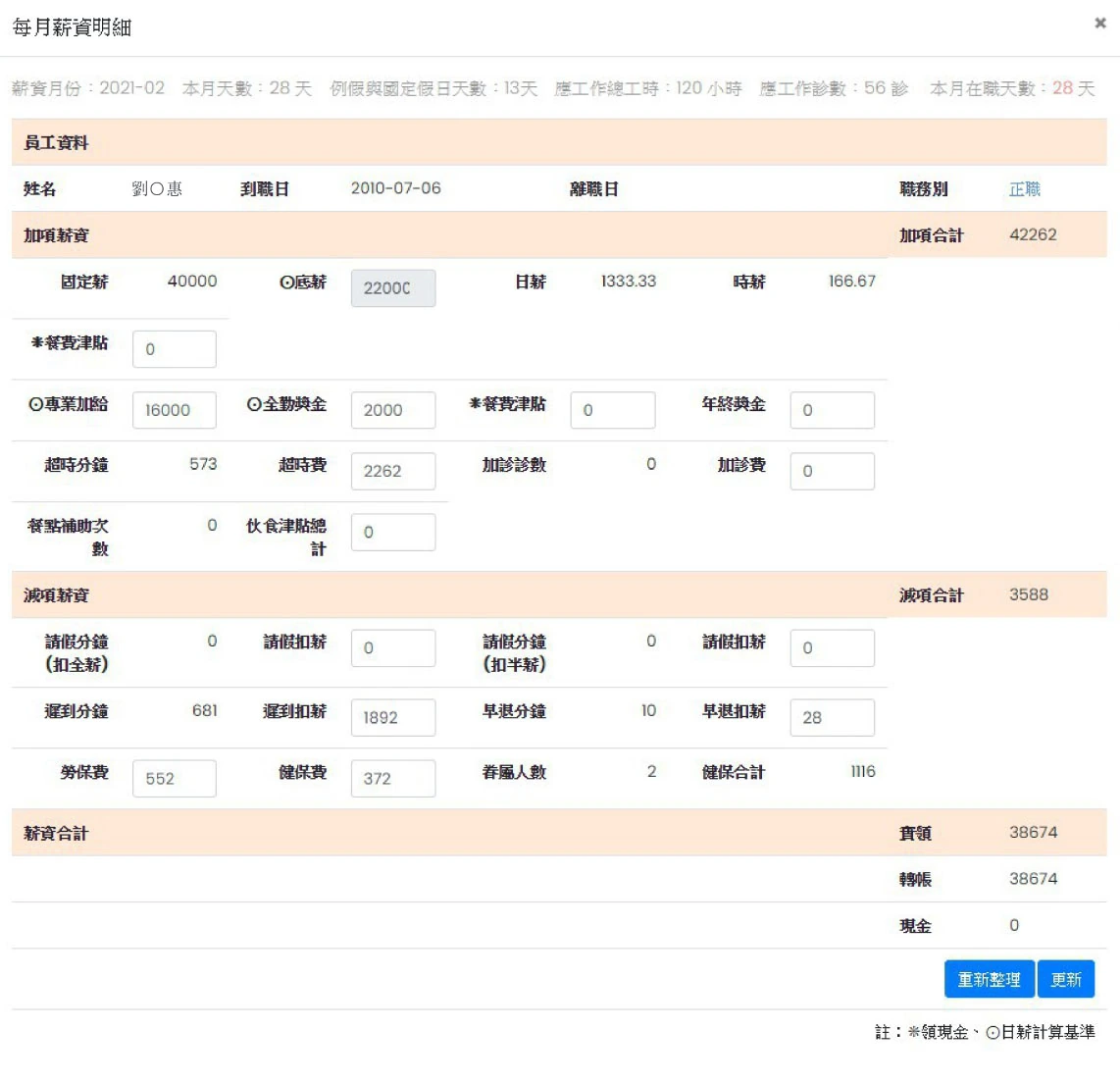 薪資資料設定畫面